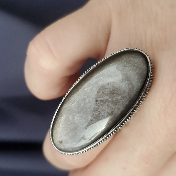 New Silver Sheen Obsidian 925 Silver Statement Ring. - Picture 11 of 13